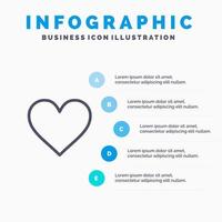 icône de ligne de mariage de signe de coeur d'amour avec fond d'infographie de présentation en 5 étapes vecteur