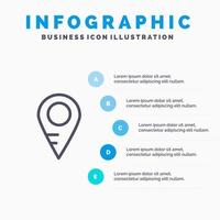 icône de ligne d'école de localisation de carte avec fond d'infographie de présentation en 5 étapes vecteur