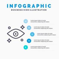 yeux yeux regardant l'icône de la ligne avec 5 étapes présentation infographie fond vecteur