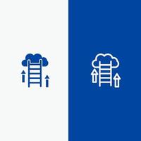 nuage télécharger télécharger serveur de données ligne et glyphe icône solide bannière bleue ligne et glyphe icône solide bannière bleue vecteur