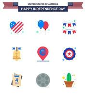 9 usa pack plat de signes et symboles de la fête de l'indépendance de l'américain américain anneau américain guirlande modifiable usa day vector design elements