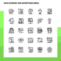 ensemble d'icônes de ligne d'économie de données et de médias publicitaires 25 icônes vecteur conception de style minimalisme icônes noires définies pack de pictogrammes linéaires