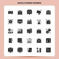 ensemble d'icônes d'affaires d'économie numérique solide 25 ensemble d'icônes noires de conception de style de glyphe vectoriel ensemble d'idées d'affaires web et mobiles illustration vectorielle de conception