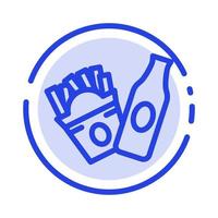 bouteille frites icône de ligne en pointillé bleu américain vecteur
