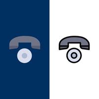 appel téléphonique icônes de téléphone plat et ligne remplie icône ensemble vecteur fond bleu