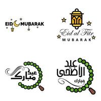 eid mubarak lettrage manuscrit pack vectoriel de 4 calligraphies avec des étoiles isolées sur fond blanc pour votre conception