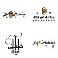 eid mubarak lettrage manuscrit pack vectoriel de 4 calligraphies avec des étoiles isolées sur fond blanc pour votre conception