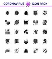 25 pack d'icônes épidémiques de coronavirus de glyphe solide sucer comme porteur infection goutte virus covid coronavirus viral 2019nov éléments de conception de vecteur de maladie