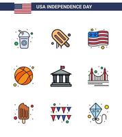 9 icônes créatives des états-unis signes d'indépendance modernes et symboles du 4 juillet de la banque américaine pays états-unis boule modifiable éléments de conception vectorielle de la journée des états-unis vecteur