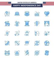 ensemble de 25 vecteurs de blues le 4 juillet, jour de l'indépendance des états-unis, tels que l'indépendance du coeur, jours fériés américains, éléments de conception vectoriels modifiables des états-unis vecteur