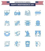 pack de 16 créatifs usa independance day liés au blues de la bière food bridge dog tourisme modifiables usa day vector design elements