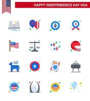 ensemble de 16 appartements modernes pack le jour de l'indépendance des états-unis star badge day badge célébration modifiable usa day vector design elements