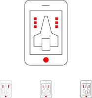 jeu jouant smartphone mobile jeu d'icônes de ligne noire audacieuse et mince vecteur