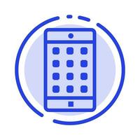 application mobile mot de passe de l'application mobile icône de ligne en pointillé bleu vecteur