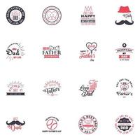 bonne fête des pères salutation main lettrage badges 16 typo noir et rose isolé sur blanc modèle de conception de typographie pour affiche bannière carte cadeau t-shirt impression étiquette autocollant style rétro vintage vecteur