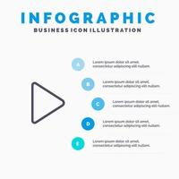 contrôler l'icône de la ligne vidéo de lecture des médias avec l'arrière-plan de l'infographie de présentation en 5 étapes vecteur