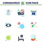 nouveau coronavirus 2019ncov 9 pack d'icônes de couleur plate infection maladie calendrier larme coronavirus viral 2019nov éléments de conception de vecteur de maladie