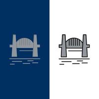australie pont ville ensembles port sydney icônes plat et ligne remplie icône ensemble vecteur fond bleu