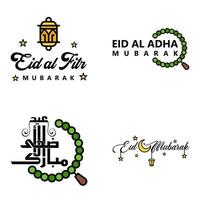 pack moderne de 4 illustrations vectorielles de voeux pour le festival islamique eid al adha eid al fitr lanterne de lune dorée avec de belles étoiles brillantes vecteur