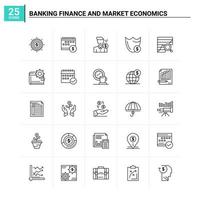 25 banque finance et économie de marché icon set vector background