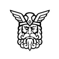 Tête de dieu nordique odin mascotte vue de face noir et blanc