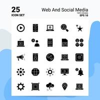 25 jeu d'icônes web et médias sociaux 100 eps modifiables 10 fichiers idées de concept de logo d'entreprise conception d'icône de glyphe solide vecteur