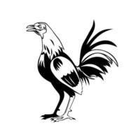 Coq ou coq un oiseau gallinacé mâle qui chante debout vue latérale rétro noir et blanc vecteur