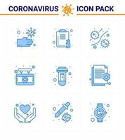 9 pack d'icônes coronavirus covid19 bleu tel que panneau de médecine hospitalière plasm coronavirus viral 2019nov éléments de conception de vecteur de maladie