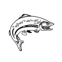 poisson truite tachetée sautant rétro noir et blanc vecteur