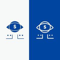 eye dollar marketing ligne numérique et glyphe icône solide bannière bleue ligne et glyphe icône solide bannière bleue vecteur