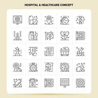 contour 25 hôpital soins de santé concept jeu d'icônes vecteur ligne style conception noir icônes ensemble linéaire pictogramme pack web et mobile affaires idées conception illustration vectorielle