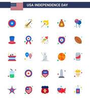 usa joyeux jour de l'indépendancepictogramme ensemble de 25 appartements simples de bloons cash camping bag dollar modifiable usa day vector design elements