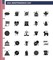 pack de glyphes solides vectoriels modifiables de la journée des états-unis 25 glyphe solide simple des états-unis américains bâtiment historique de barbecue éléments de conception vectoriels modifiables de la journée des états-unis vecteur