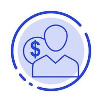 client utilisateur coûts employé finance argent personne bleu pointillé ligne icône vecteur
