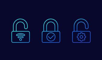 icônes vectorielles de ligne de serrure de porte intelligente vecteur