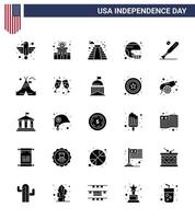 joyeux jour de l'indépendance pack de 25 signes et symboles de glyphes solides pour le casque d'état signe de police football usa modifiable usa day vector design elements