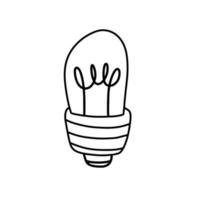 ampoule. appareil électrique de griffonnage. illustration dessinée à la main en noir et blanc. concept et idée d'éclairage de dessin animé vecteur