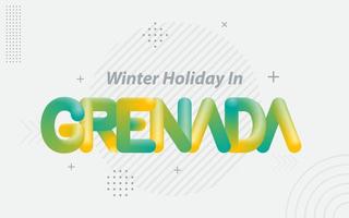 vacances d'hiver à la grenade. typographie créative avec effet de mélange 3d vecteur