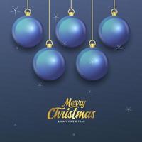 joyeux noël bannière bleu foncé avec des boules. carte de Noël vecteur