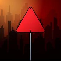 panneau de signalisation triangle rouge sur un paysage de fond d'une ville de nuit. copiez l'espace pour le texte. vecteur