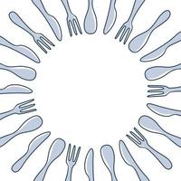 cuillères, fourchettes et couteaux disposés dans un cadre de cercle vector illustration stock dans le style de doodle