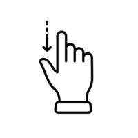 glisser le doigt de la main et faire glisser vers le bas l'icône de la ligne. pincer l'écran, faire pivoter sur le pictogramme linéaire de l'écran. icône de contour de glissement de geste vers le bas. trait modifiable. illustration vectorielle isolée.