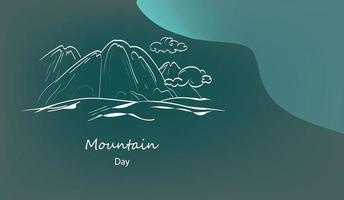 bannière de doodle vectorielle de la journée internationale de la montagne. illustration de dessin au trait continu pour les médias sociaux. vecteur