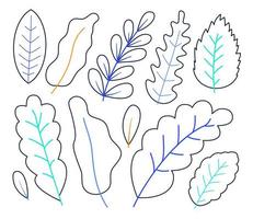 ensemble de feuilles de plantes dessinés à la main dans le stock illustration de vecteur de style de contour isolé sur fond blanc