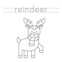 tracez les lettres et les rennes de dessin animé de couleur. pratique de l'écriture manuscrite pour les enfants. vecteur