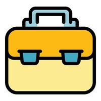bagages, valise, icône, couleur, contour, vecteur