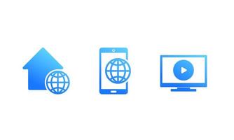 Internet à domicile, trafic mobile et icônes de fournisseur de télévision intelligente vecteur