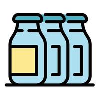 verre, bouteilles lait, icône, couleur, contour, vecteur