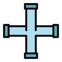 croix, tuyau, icône, couleur, contour, vecteur