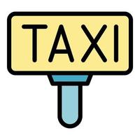 taxi, icône, couleur, contour, vecteur